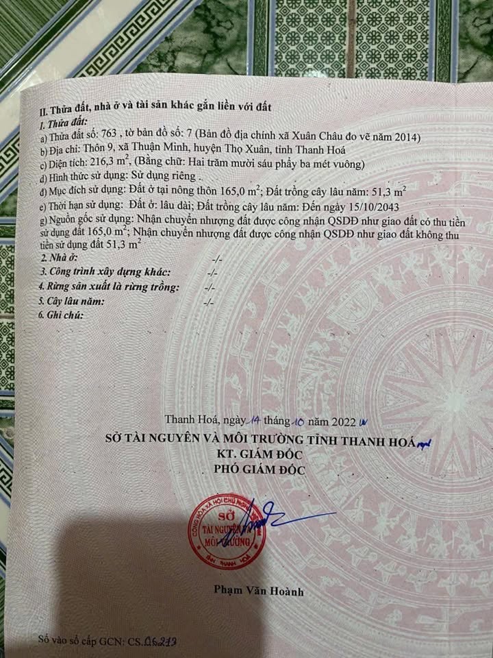 Bán Đất Thổ Cư 216m² Xã Thuận Minh, Thọ Xuân, Thanh Hóa - Giá Tốt