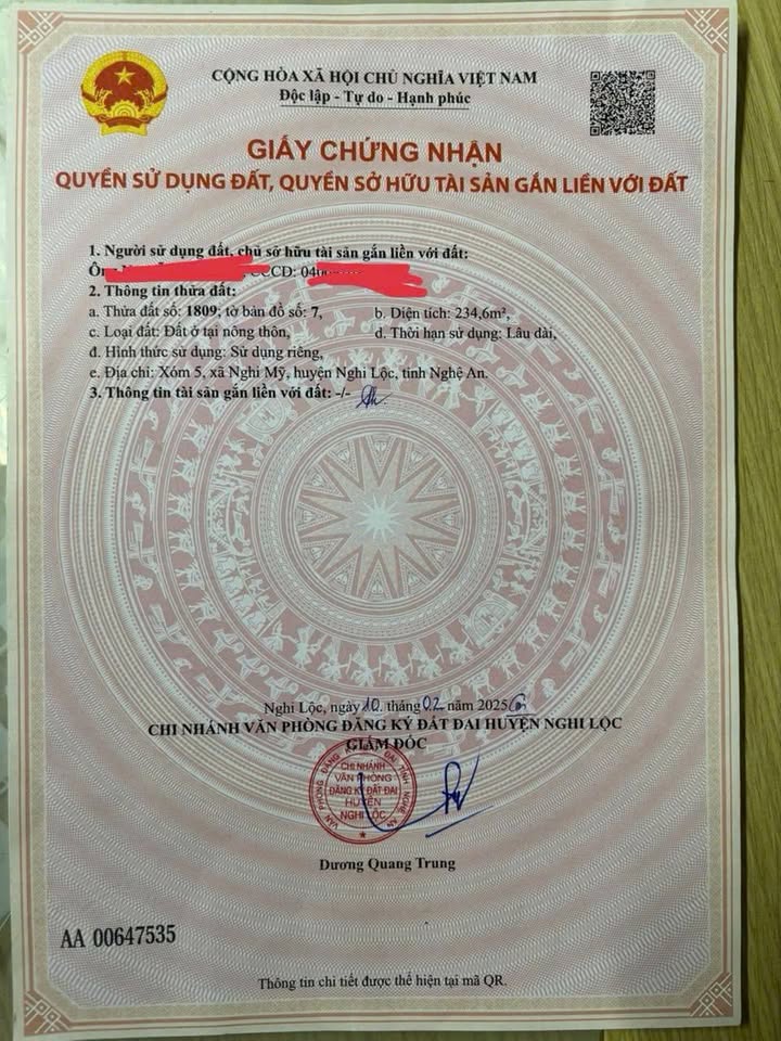 Đất nền Nghi Mỹ, Nghi Lộc 234.6m² - Sổ đỏ chính chủ, giá đầu tư