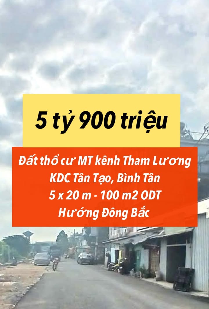 Đất Nền Mặt Tiền Kênh Tham Lương, Bình Tân - 100m2, Sổ Hồng Riêng