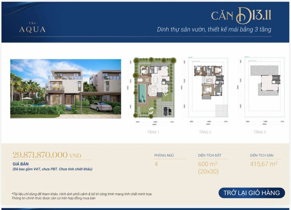 Biệt thự The Aqua Compound 600m² - Sổ hồng sẵn, kế công viên