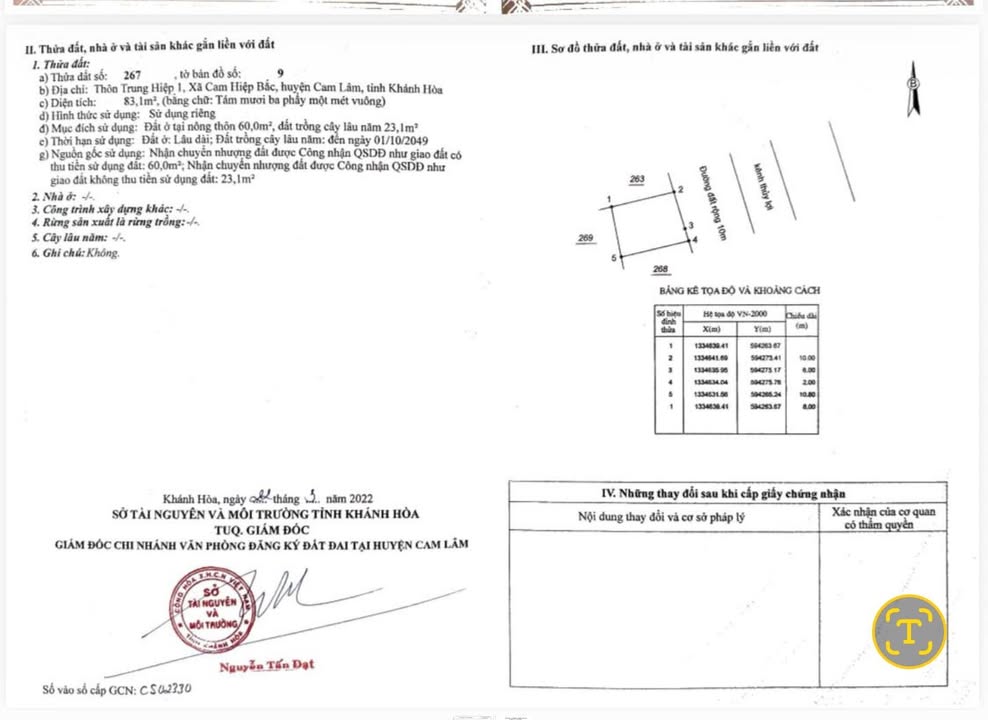 Đất Thổ Cư Cam Lâm 83m² - Đường Ô Tô, Giá 600 Triệu