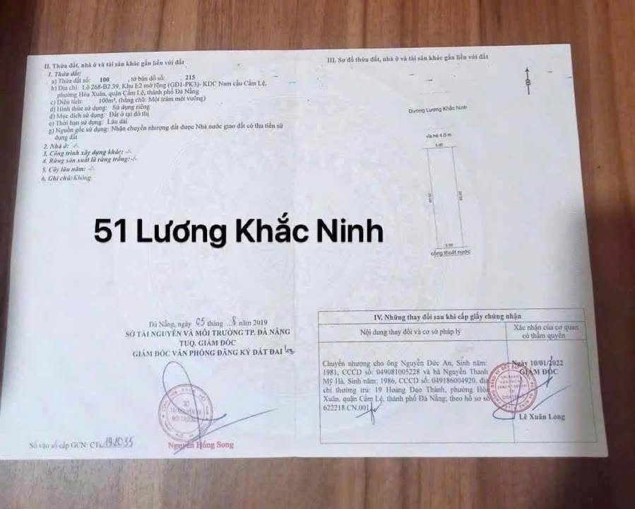 Bán Đất Hòa Xuân 100m² - Mặt Tiền 7m5 Lương Khắc Ninh, Đà Nẵng