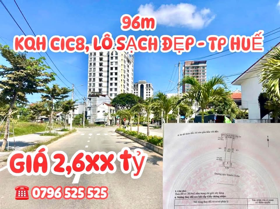 Đất nền CIC8 Huế 96m² - Sổ đỏ sẵn sàng, gần Aeon Mall