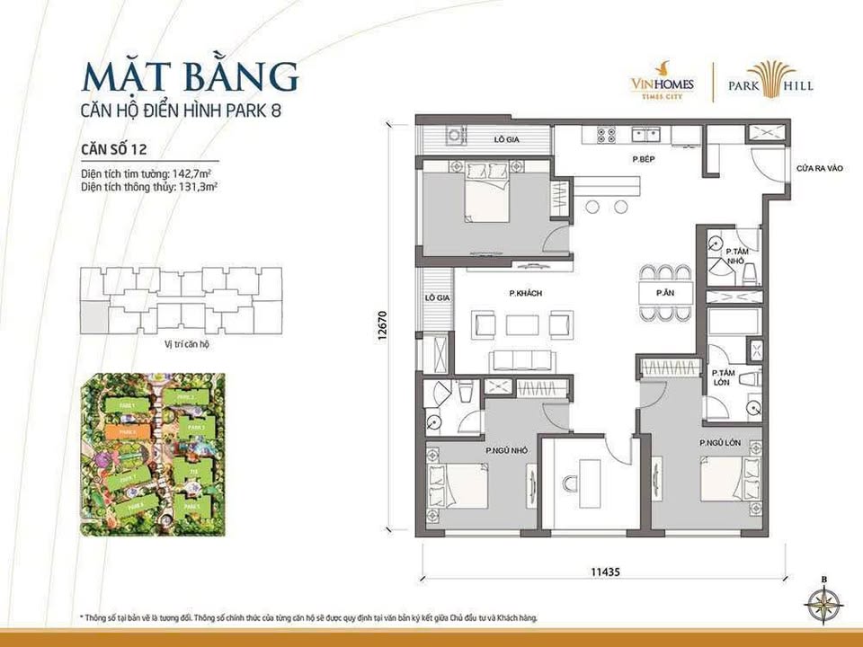 Căn hộ Park 8 Vinhomes Times City 143m² - 4PN View Quảng Trường