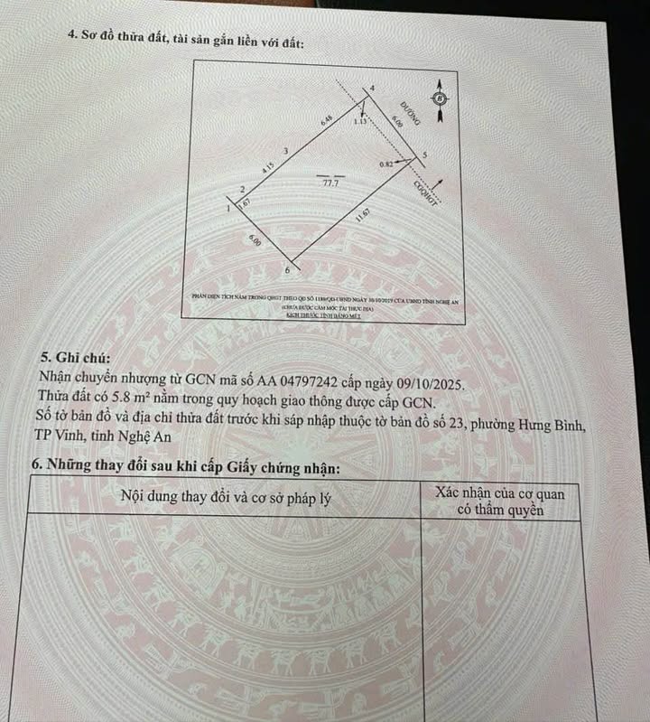 Bán đất mặt tiền Tân Tiến, TP Vinh 77.7m² - Sổ hồng sẵn, giá 5.05 tỷ