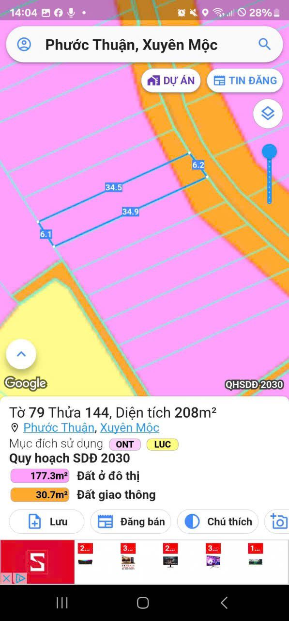 Bán Đất Xã Phước Thuận, Xuyên Mộc, BRVT - 216m² Giá 1.3 Tỷ