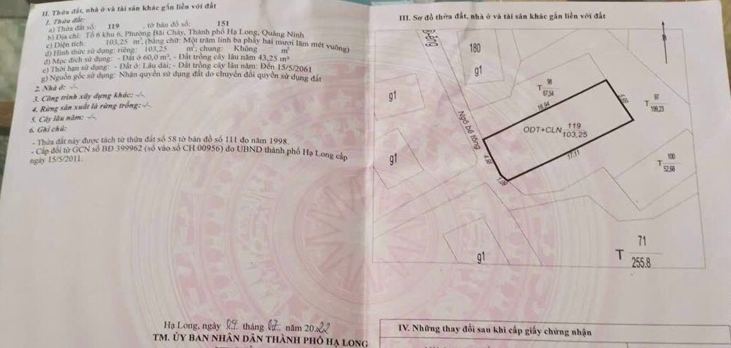 Đất nền Bãi Cháy 103m² - Sổ đỏ sẵn sàng, hướng Tây Nam