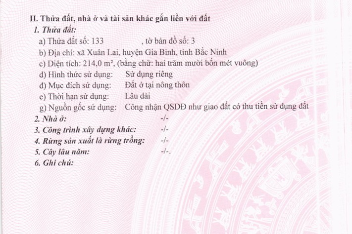 Đất nền Gia Bình tặng nhà 2 tầng, 214m² - Sổ đỏ chính chủ