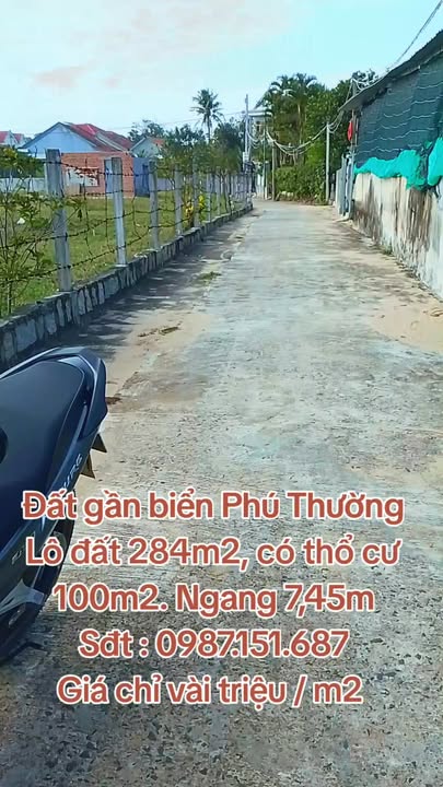Đất Nền Phú Thường Tuy An 284m² Sổ Hồng Sẵn - Cách Biển 300m