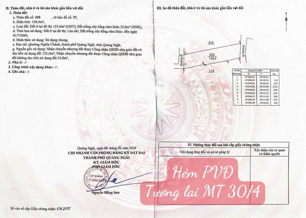 Đất Nền Full Thổ Cư TP Quảng Ngãi - 150m² - Sổ Hồng Sẵn Sàng - Giá Đầu Tư 1.6 Tỷ