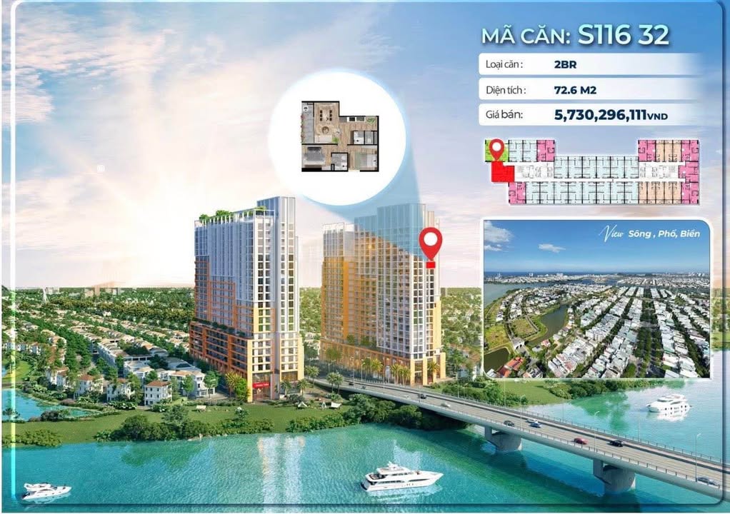 Căn hộ 2PN 75m² Spana Đà Nẵng - Giá 4.85 Tỷ, Ân hạn lãi 30 tháng