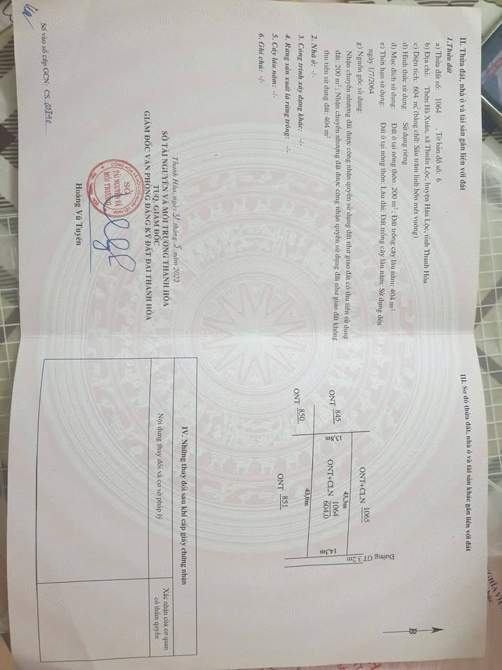 Bán đất Hậu Lộc, Thanh Hóa 604m² - Mặt tiền 14m, 200m² thổ cư