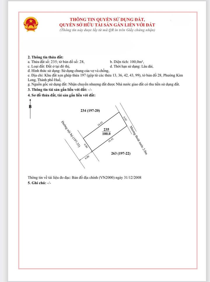 Đất Kim Long - Huế 100m² (6x16m) Giá 2.95 Tỷ - Sổ Hồng Sẵn Sàng