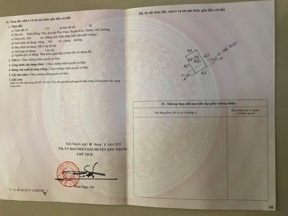 Bán Đất 104m² Mặt Tiền Rộng 8.2m Tại TT Phú Thái, Kim Thành, Hải Dương