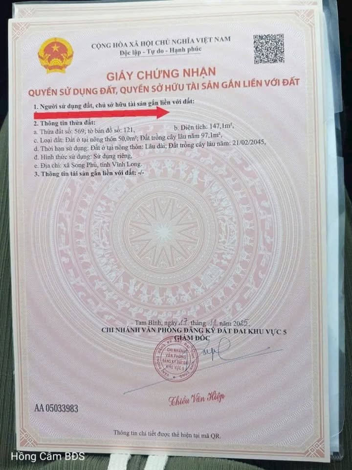 Đất Vĩnh Long 147m² - Sổ Thổ Cư, Lộ Ô Tô, Gần KCN Hoà Phú - Giá 285 Triệu