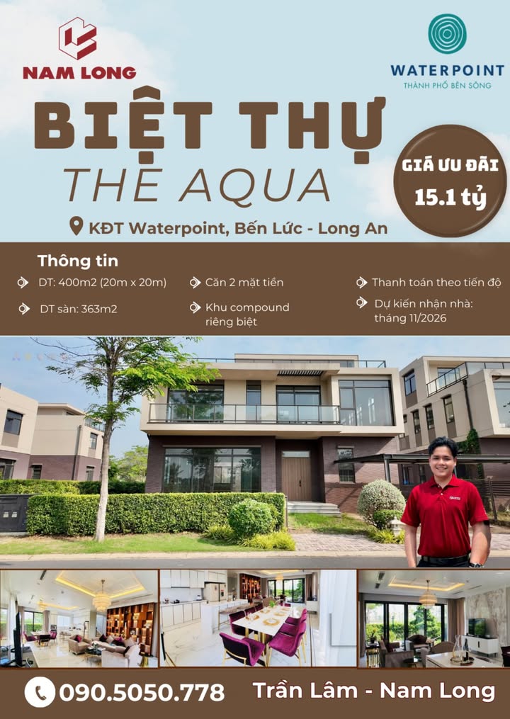 Biệt Thự The Aqua Waterpoint 400m² - Giá 15 Tỷ, Vượng Khí 2 Mặt Tiền