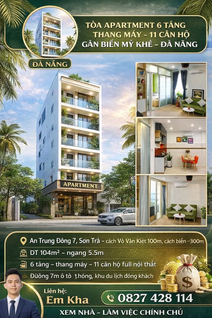 Apartment 6 Tầng Thang Máy - 104m² Gần Biển Mỹ Khê, Đà Nẵng - Dòng Tiền 70 Triệu/Tháng