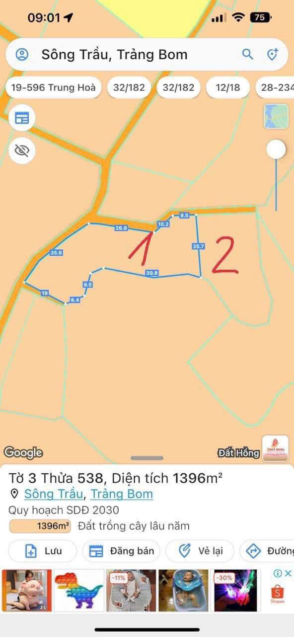 Bán Đất Sông Trầu, Trảng Bom 828m² - Đường Xe Hơi, Giá 1.25 Tỷ