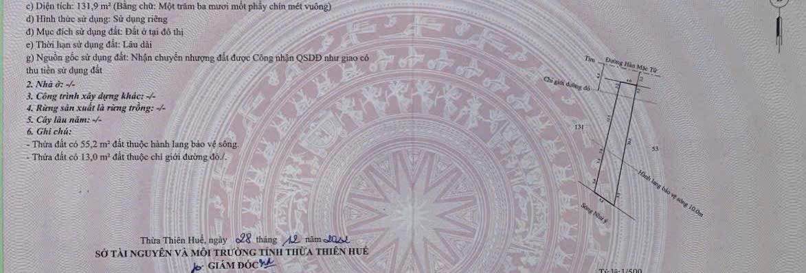 Đất nền mặt tiền Hàn Mặc Tử, Huế 132m² - Sẵn sàng đầu tư sinh lời