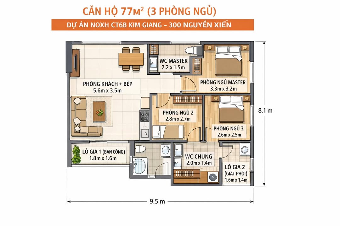 Chung cư CT6B Nguyễn Xiển 77m² - Lô Góc 2PN Giá Chỉ Từ 4.6 Tỷ