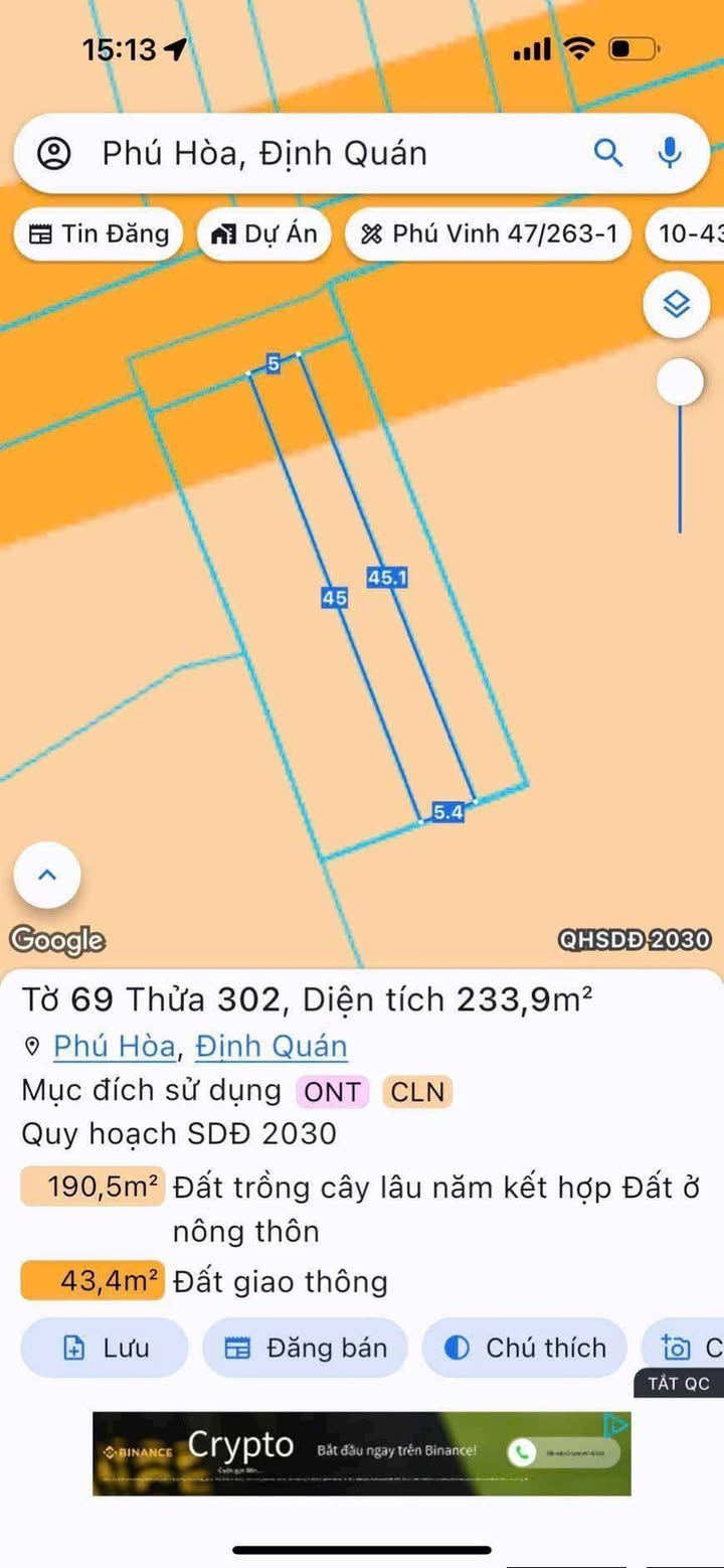 Đất nền Định Quán 405m² - Mặt tiền đường nhựa, giá 950 triệu