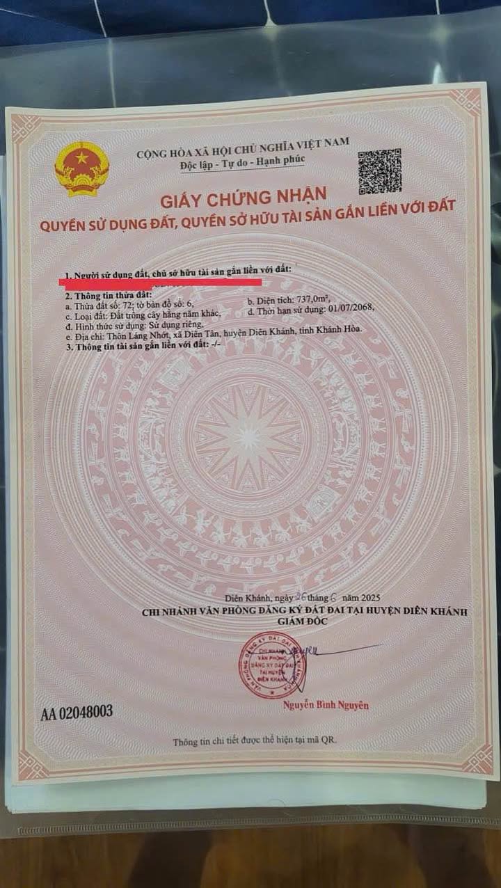 Đất Vườn Diên Tân - 737m² Sổ Hồng Sẵn Sàng, Giá Đầu Tư Chỉ 3xx Triệu