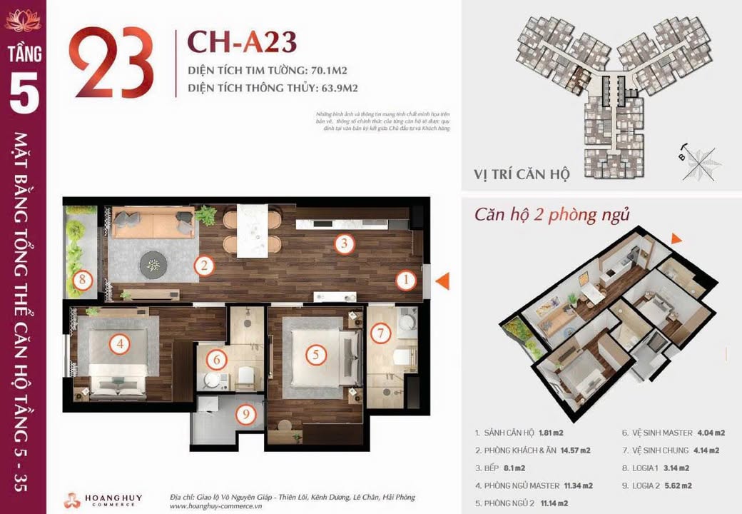 Căn hộ Lotus Hoàng Huy Commerce 63.9m² - 2PN, View Võ Nguyên Giáp - 2.78 tỷ