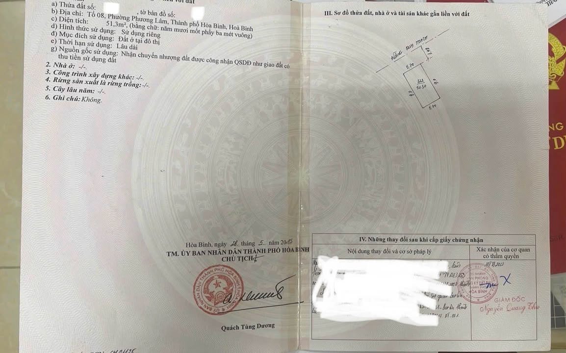 Bán đất Tổ 08 Phường Lâm, Hoà Bình - 51.3m², ô tô vào nhà