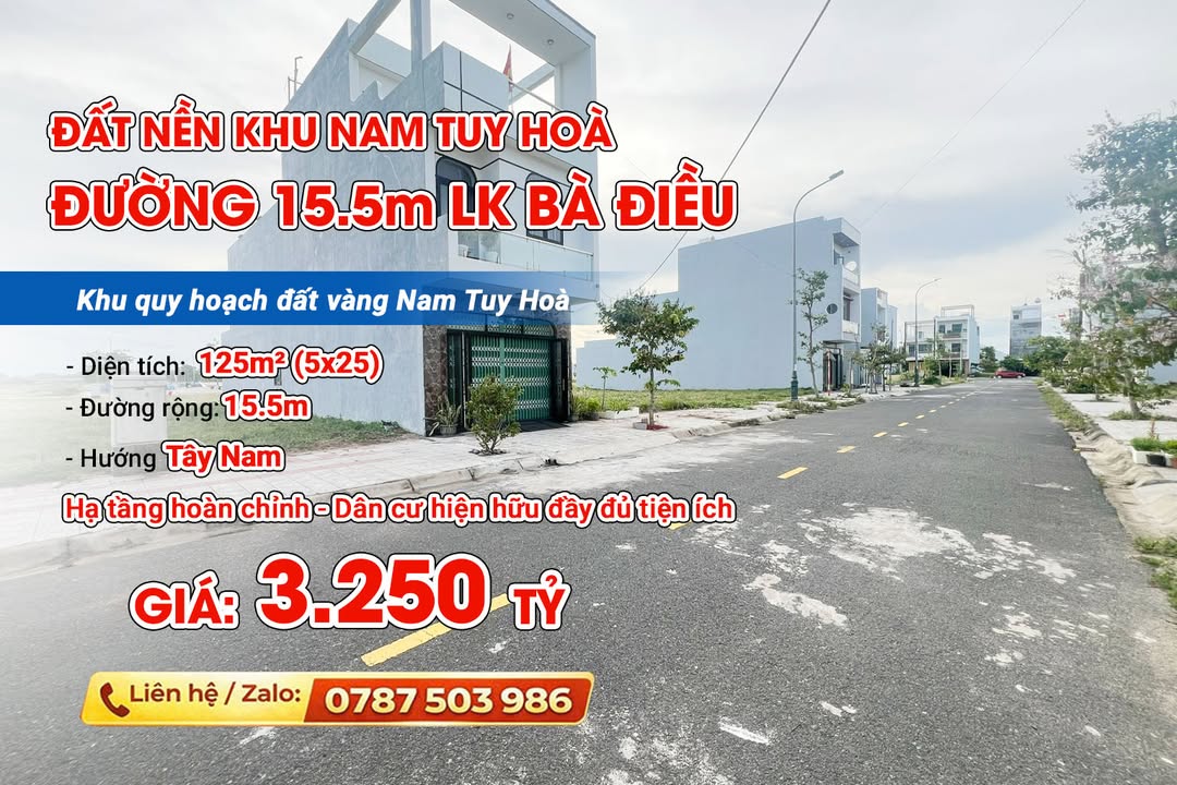 Đất Vàng 121m² LK Bà Điều, Tuy Hoà - Giá 3.25 Tỷ, Sẵn Sàng Xây Dựng