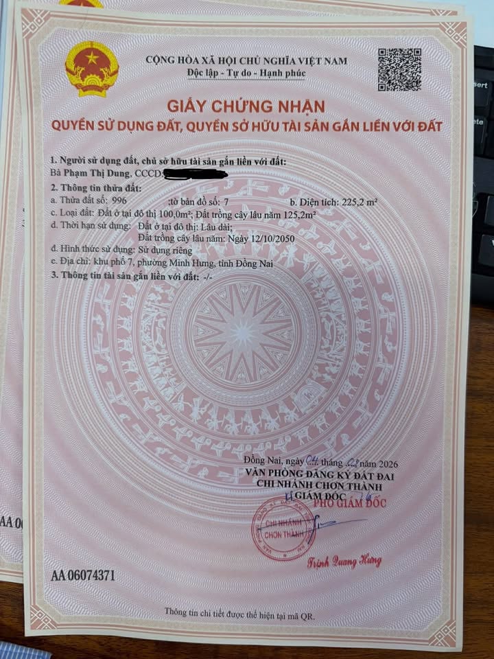 Đất Nền Chơn Thành 225m² - Sổ Hồng Riêng, Giá Chỉ 890 Triệu