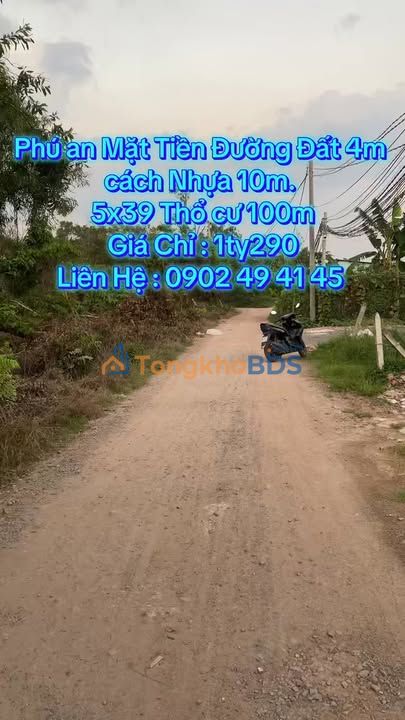 Đất Nền Phú An Bến Cát 195m² (5x39m) - Thổ Cư Sẵn Sàng - Giá Đầu Tư 1.29 Tỷ