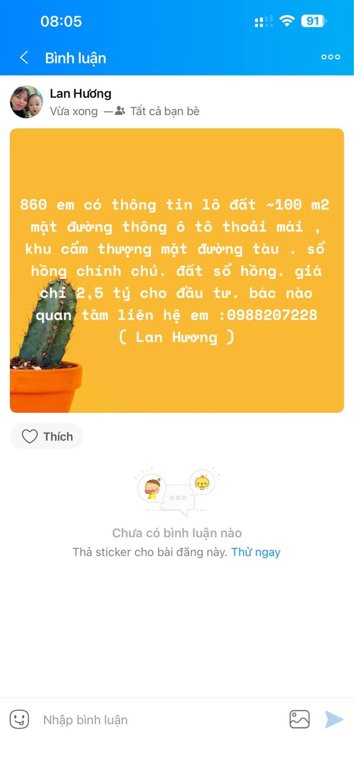Đất nền 100m² mặt đường thông ô tô, Phường Cẩm Thượng, Hải Dương - Chỉ 2.5 tỷ