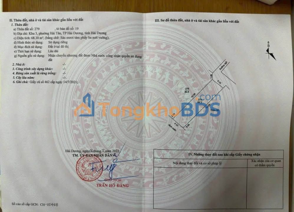 Bán Gấp Đất Vàng 68.3m² Mặt Tiền 4.1m Phường Tân Hưng, TP Hải Dương