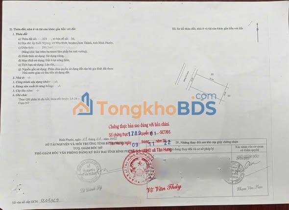 Đất Nền Tái Định Cư Chơn Thành - 233.5m² Full Thổ Cư, Sổ Hồng Sẵn Sàng