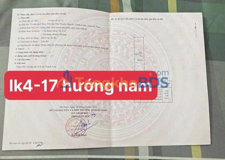 Đất nền đấu giá Thanh Liêm, Hà Nam - 92.5m² Hướng Bắc - Giá 2.2 tỷ