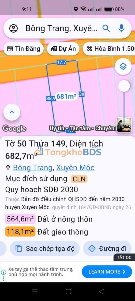 Đất Nền Xã Xuyên Mộc BRVT 682m² Sổ Hồng - Mặt Tiền Đường Nhựa Đẹp