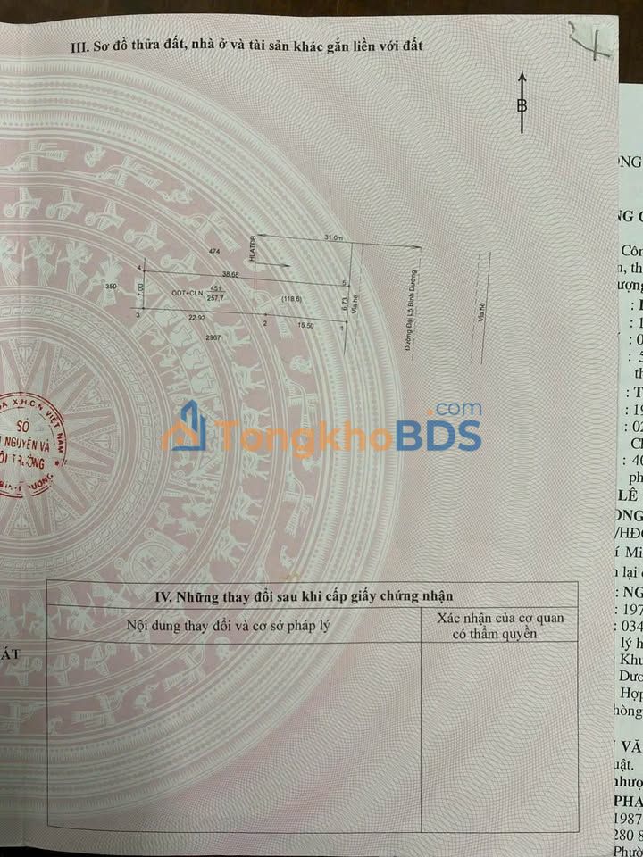 Đất Mặt Tiền QL13 Bến Cát 257m² - Sẵn Sổ Hồng, Kinh Doanh Đắc Lợi