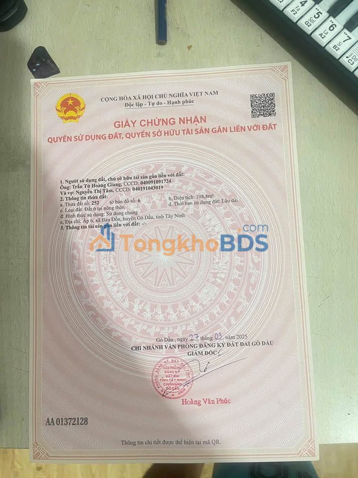 Đất Thổ Cư Gò Dầu 110m² - 320 Triệu, Gần KCN Phước Đông