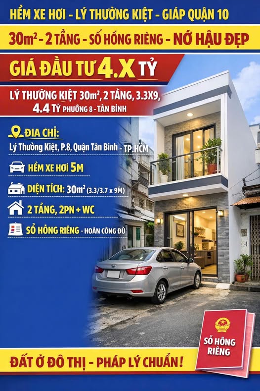 Nhà Hẻm Xe Hơi Lý Thường Kiệt, Tân Bình - 30m², 2PN, 4 Tỷ