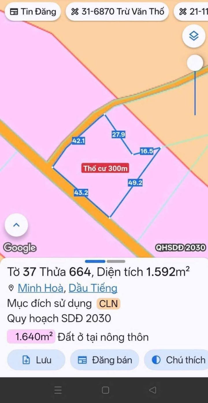 Đất thổ cư 300m² 2 mặt tiền đường Dầu Tiếng, Bình Dương - Giá 1.9 tỷ