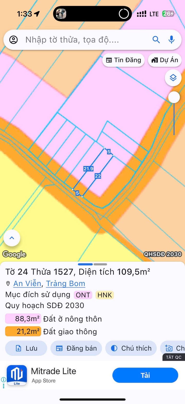 Đất Sổ Riêng Thổ Cư 110m² Xã Đồi 61 Trảng Bom - 790 Triệu