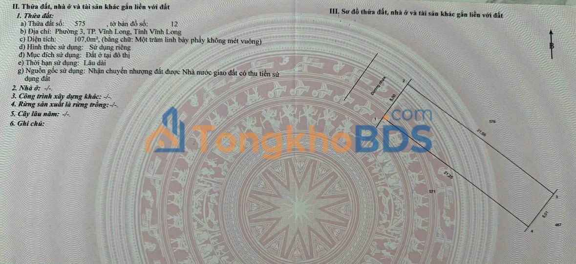 Đất nền Phường 4 Vĩnh Long 107m² 1.95 tỷ - Sổ đỏ chính chủ