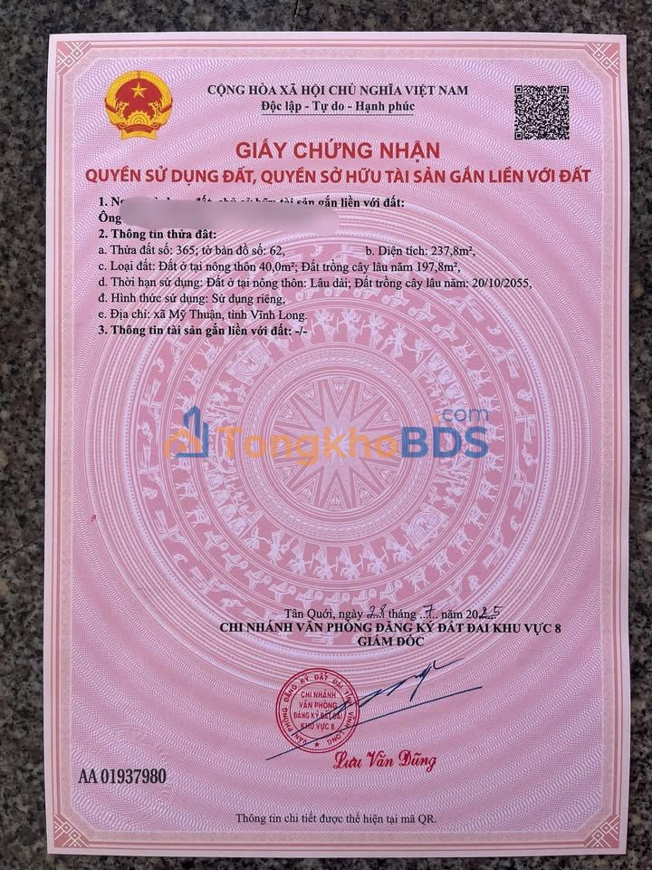 Đất Nền Vĩnh Long - Mặt Tiền Sông Mỹ Thuận, Ô Tô Tới Nơi, Giá 430 Triệu