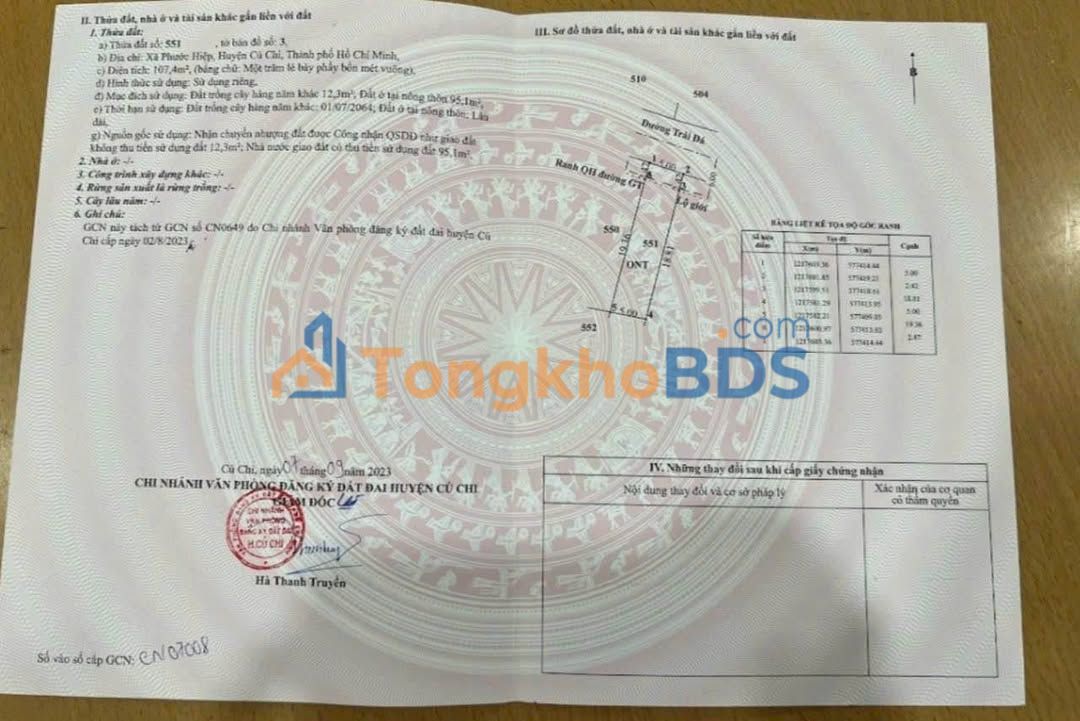 Đất thổ cư Củ Chi 1017m² - Sổ hồng sẵn, giá 750 triệu