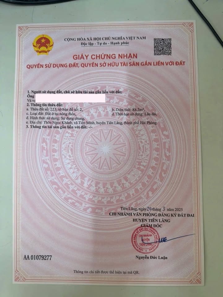 Đất nền Ngọc Khánh, Tiên Minh (Hải Phòng) 88.3m² - Sổ đỏ sẵn sàng