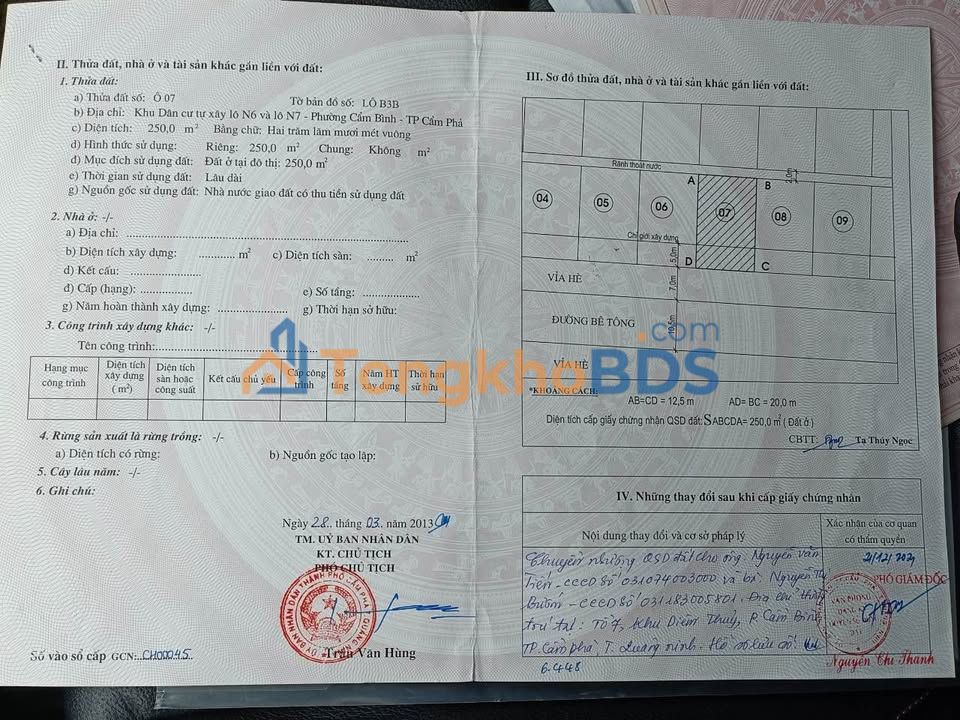 Đất nền Cẩm Phả 250m² hướng Nam, đối diện TTP Cẩm Bình - Giá 7.12 tỷ