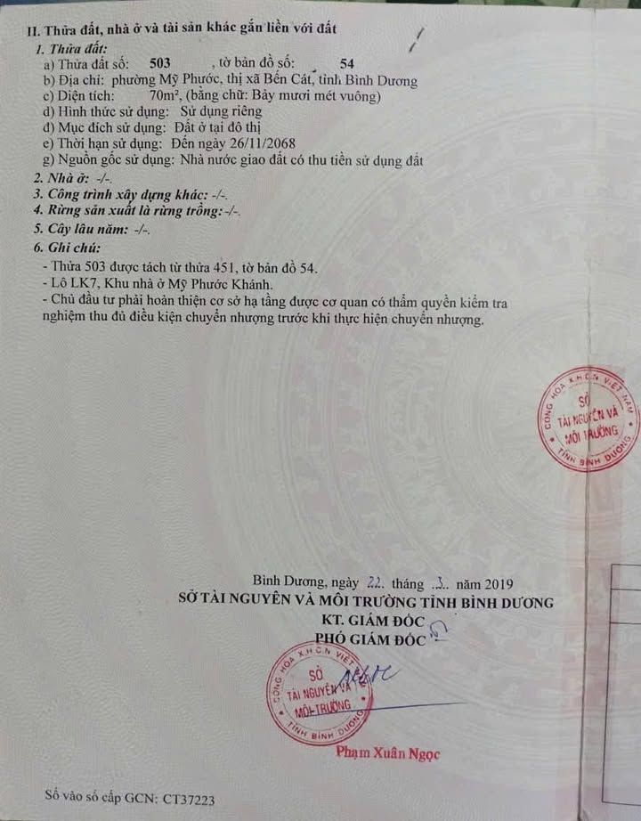 Đất nền Mỹ Phước 70m² full thổ cư - Giá 930 triệu chính chủ