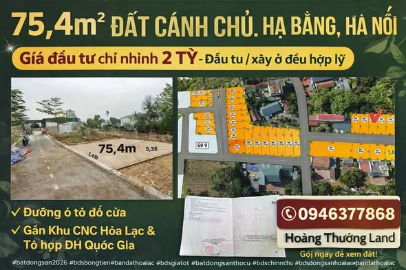 Đất Nền Cánh Chủ, Quốc Oai 75m² Giá 2 Tỷ - Sổ Đỏ Sẵn Sàng
