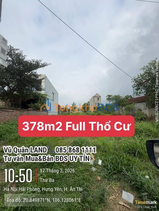Bán Đất Thổ Cư 378m² Ân Thi, Hưng Yên - Sẵn Sàng Đầu Tư Lợi Nhuận Cao