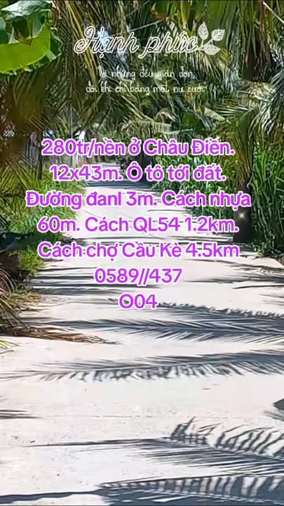 Bán đất nền Cầu Kè, Trà Vinh 516m² giá 280 triệu - Sẵn sổ hồng